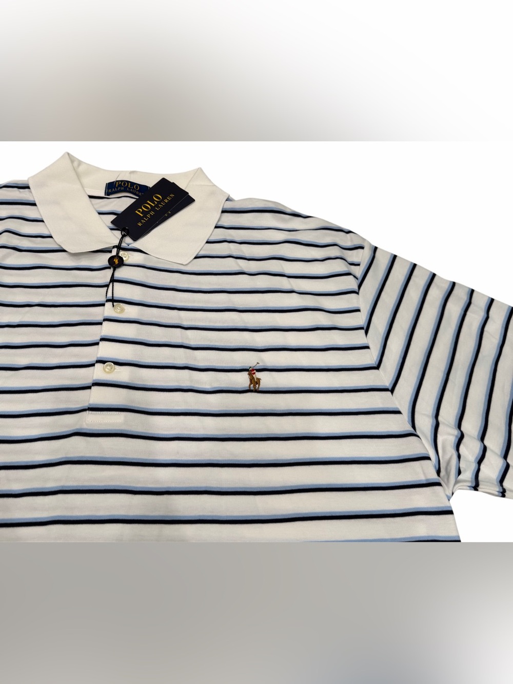 Polo‎ Ralph Lauren Men’s White/Navy Classic 100 Cotton Striped Polo Size 3XB NWT